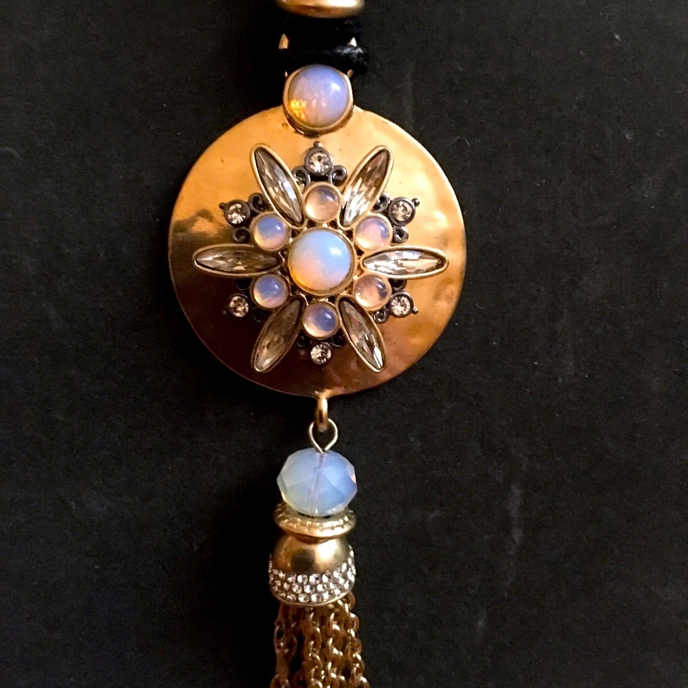 Boho chic necklace, leather and jewels